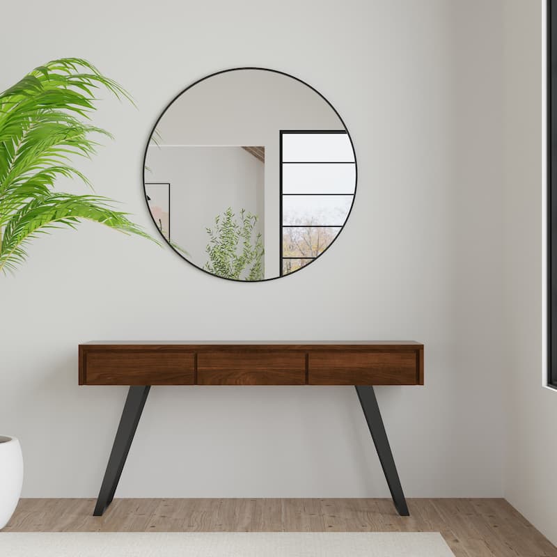WYNDENHALL Mitchell 60 inch Wide Modern Industrial Console Sofa Table - 60 W x 16 D x 30 H - Walnut Veneer - Veneer