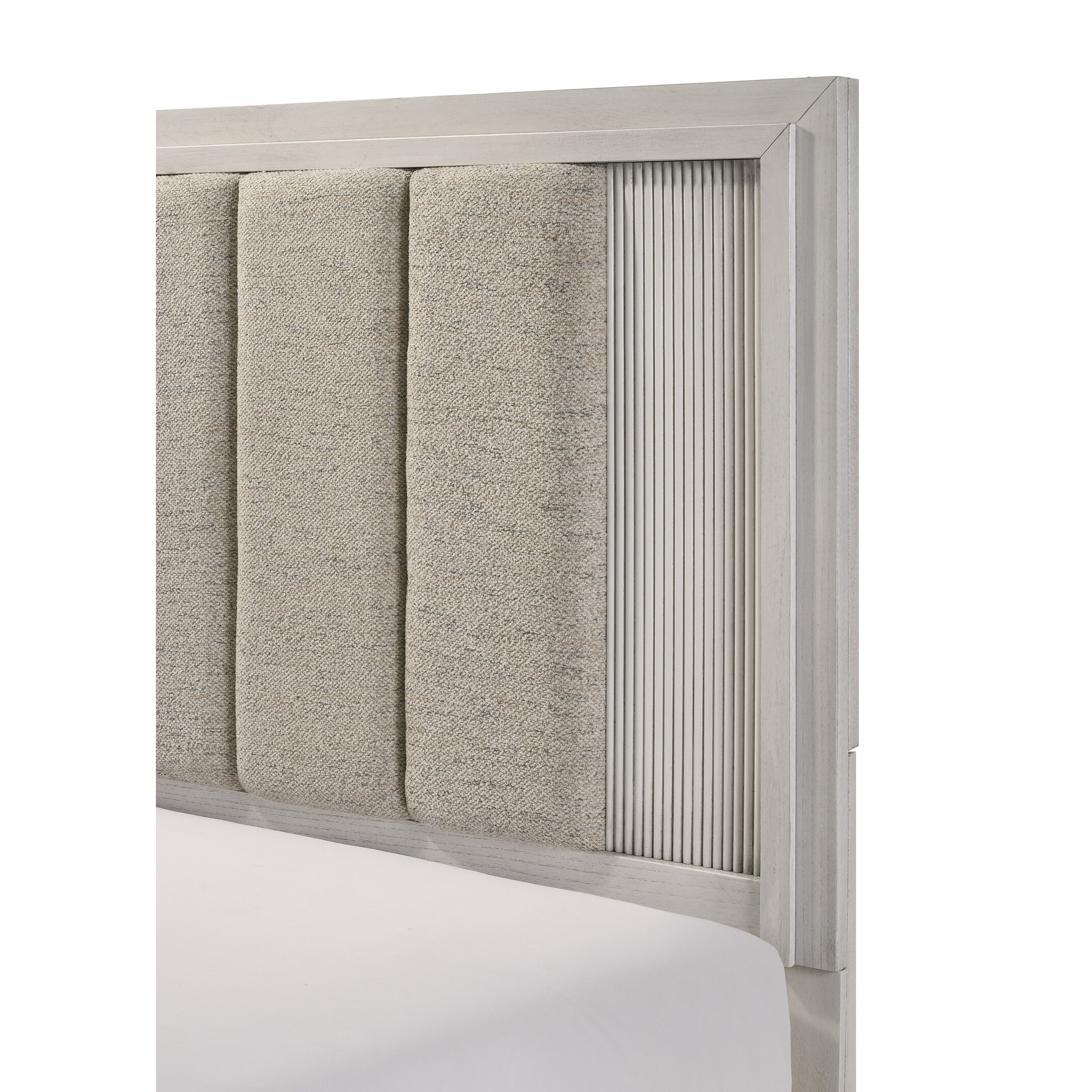 Queen Size Bed With Plush Upholstered Headboard Sleek Linear Design Wooden Construction