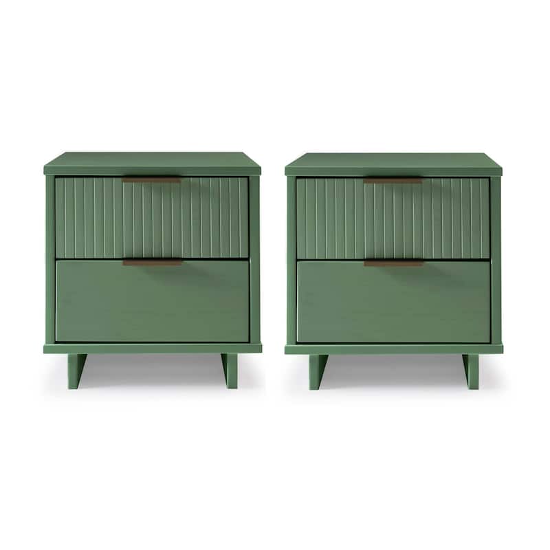 Manhattan Comfort Granville Mid Century Solid Wood 2 Drawer Nightstand Set of 2
