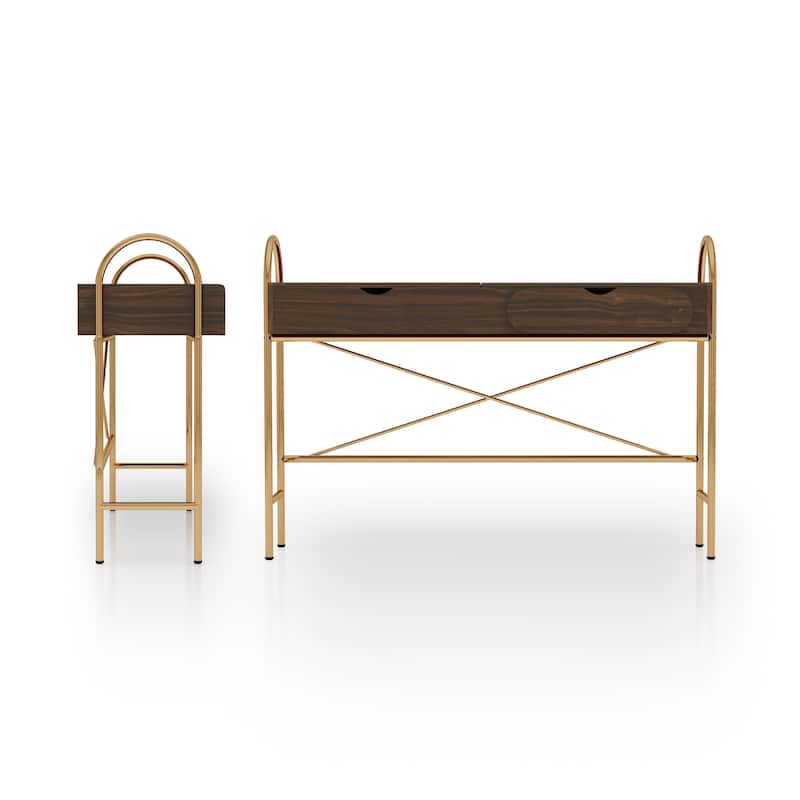 DH BASIC Glam Walnut Vanity Table with Lift-top Mirror by Denhour