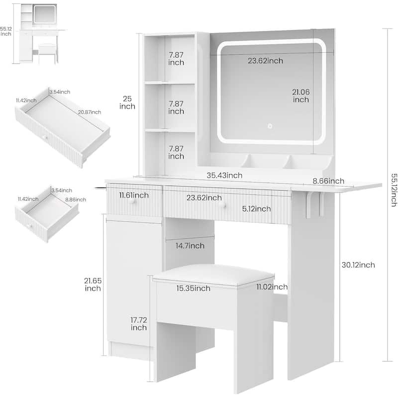 Foldable Panel Makeup Vanity Desk with Lighted Mirror for Compact Space