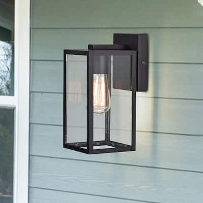Outdoor Wall Lamp with Dusk to Dawn, with Transparent Glass Lampshade (Set of 2) - 11.25*5*6.25