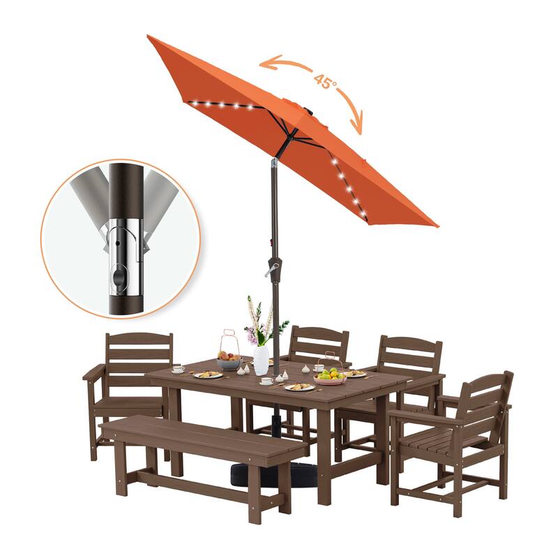 6.5*10ft Rectangular Patio Market Umbrella with LED Lights,Crank & Tilt