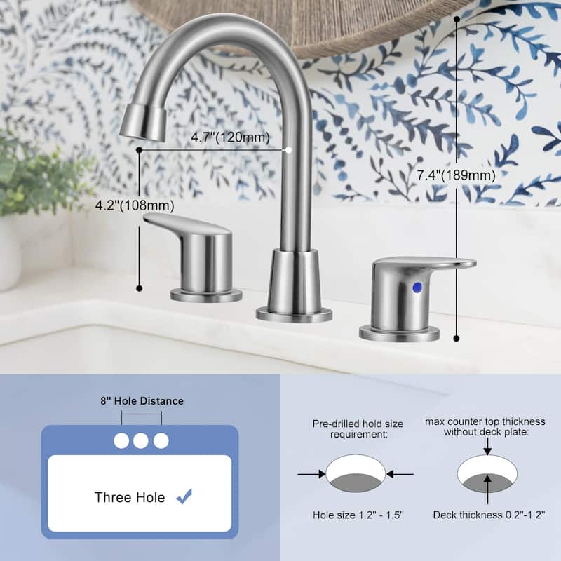 WOWOW 8 in. Widespread Bathroom Sink Faucet with Pop-Up Drain