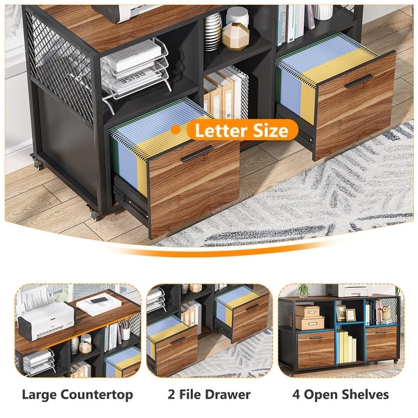 VECELO Lateal File Cabinet With 3 Shelf, 2 Dawe File