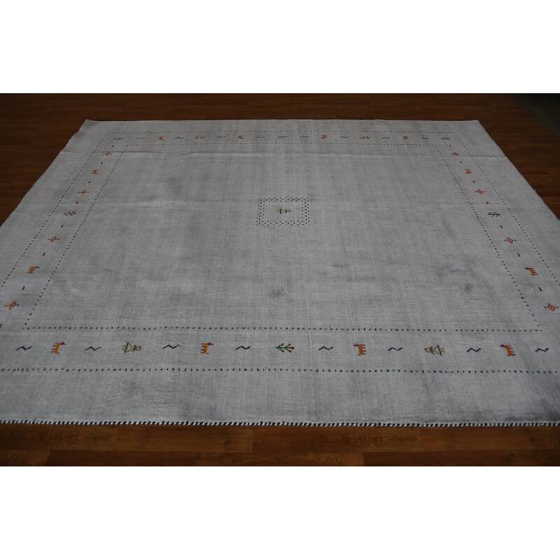 Hand Knotted Oriental 100% Wool Carpet Tribal Tribal Greys & Charcoal Gabbeh Area Rug - 9' 10'' X 7' 11''