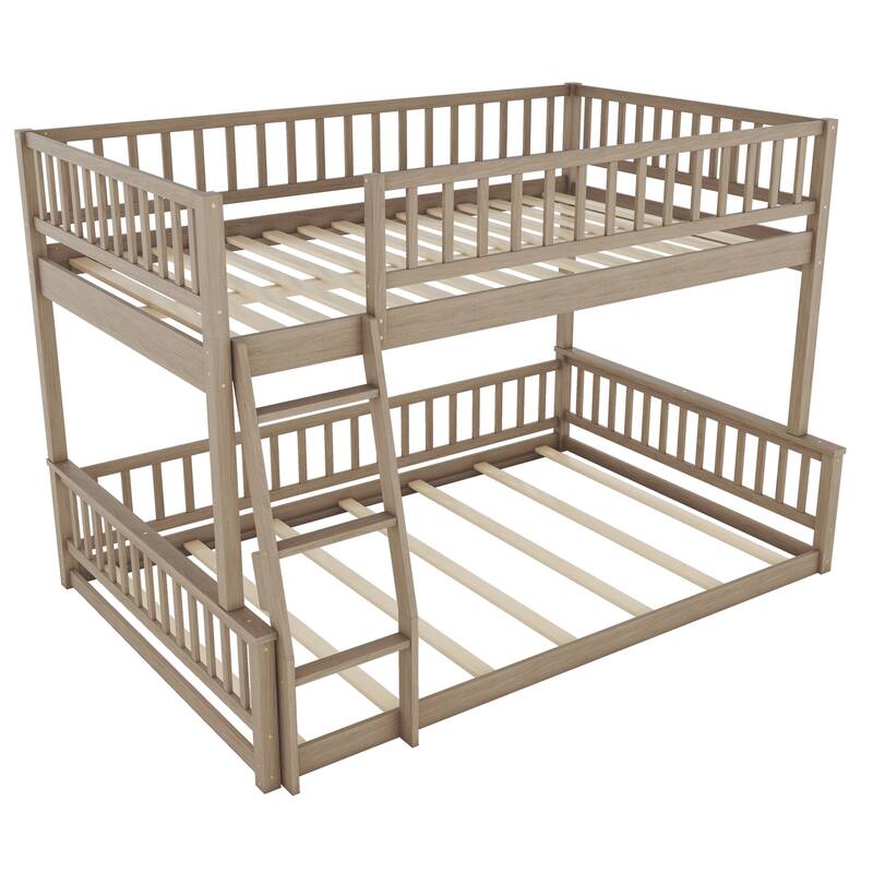 Harper&Bright Designs Full XL over Queen Bunk Bed with Ladder and Guardrails