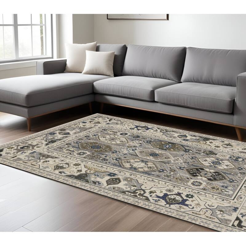 HomeRootsOriental Traditional Runner Area Rug - 116.54' X '78.74' X '0.28 - Blue/Ivory