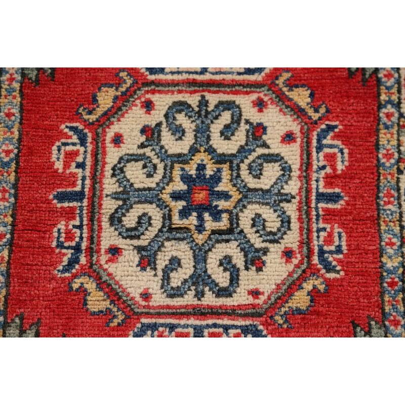 Hand Knotted Oriental 100% Wool Carpet Traditional Geometric Red Kazak Area Rug - 3' 1'' X 2' 1''