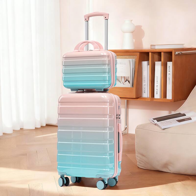 14In 20In 2 pcs in PC Spinner Wheel Luggage, Carry on Suitcase, With Gradient Color and Combination Lock