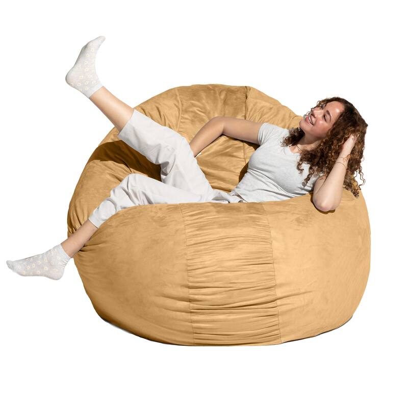 Jaxx 6 Foot Cocoon - 2-in-1 Giant Bean Bag Chair for Adults & Convertible Bean Bag Bed - Camel