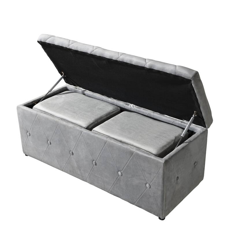 Velvet Storage Ottoman with 2 Set Ottomans