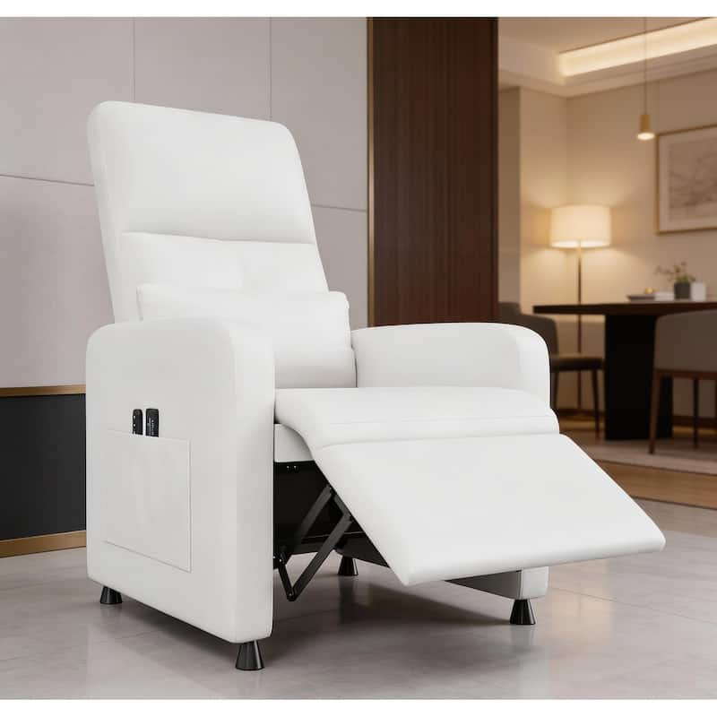 Power Recliner Chair, with Overstuffed Seat - White