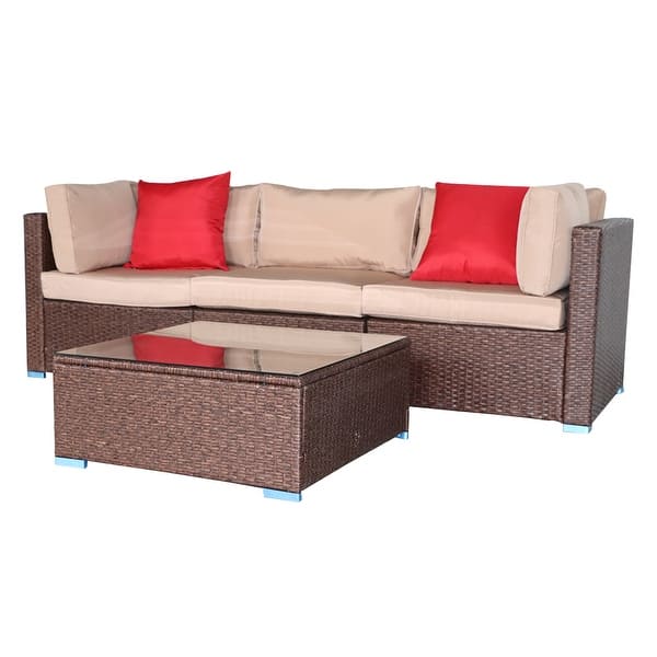 Oshion Outdoor Wicker 4 Piece Sectional Sofa With Cushions Overstock 32268870