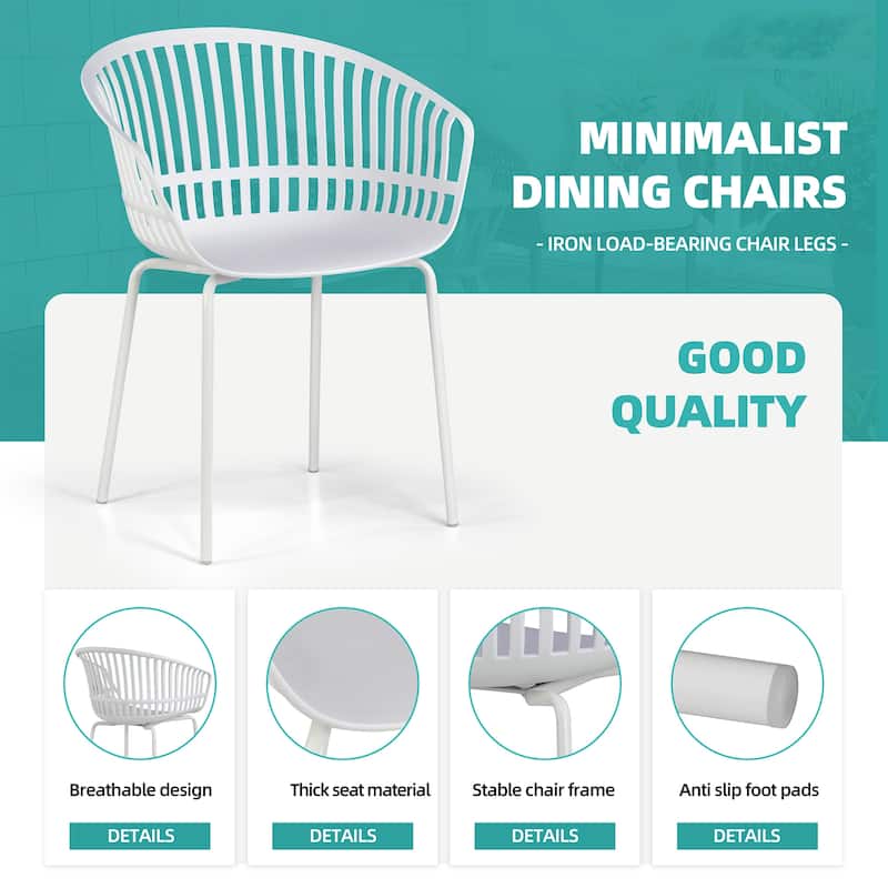 Set of 2 Barras White Plastic Dining Chair with White Iron Legs