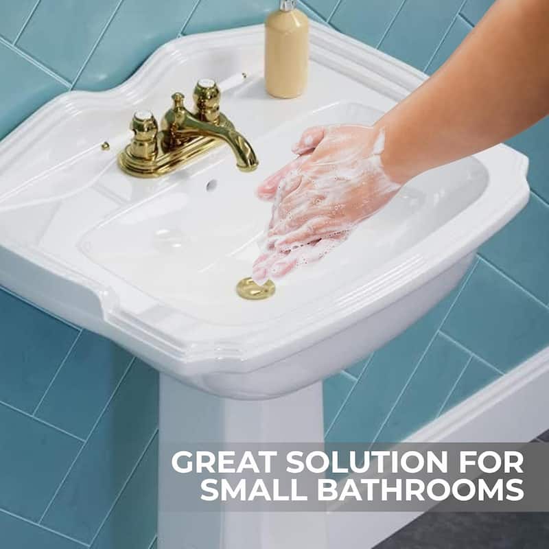 Cloakroom White Bathroom Pedestal Sink with Overflow and Centerset Faucet Holes
