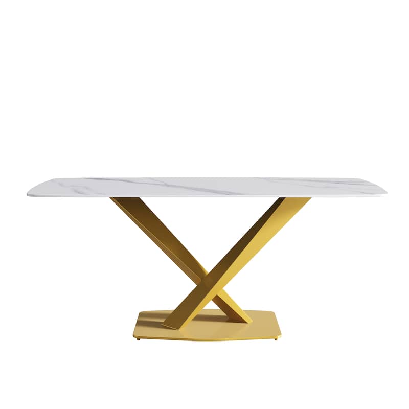 71" Modern Dining Table with Slate Stone Top and Metal Legs, Marble Dining Table