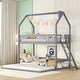 preview thumbnail 1 of 7, Gray Twin Over Twin-Twin House Bunk Bed with Full-length Guardrail and Ladder Gray