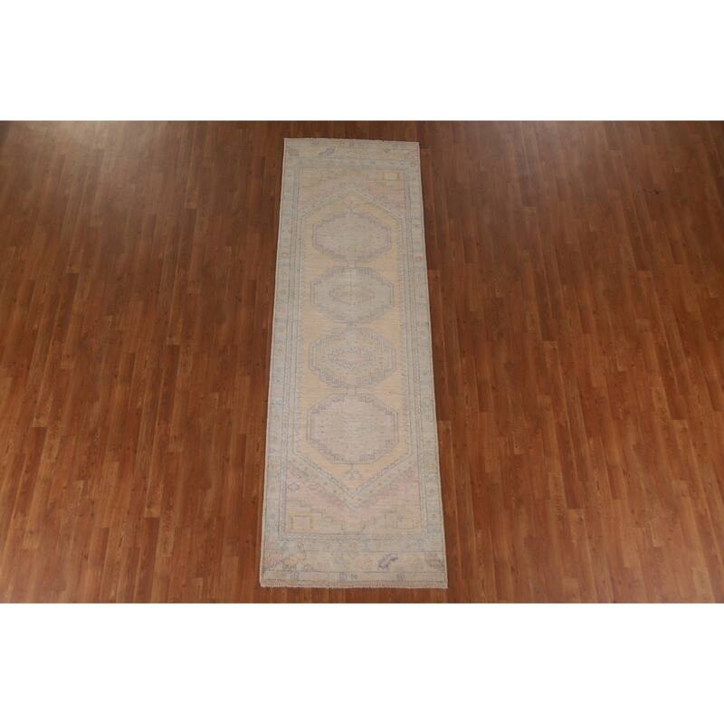 Vegetable Dye Oushak Oriental Runner Rug Handmade Wool Carpet - 3'0"x 9'7"