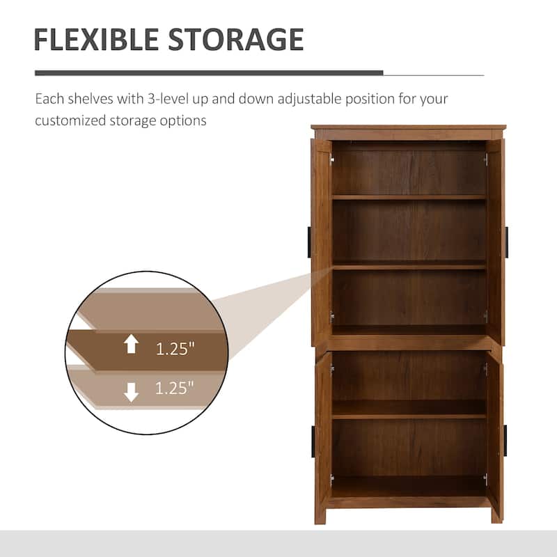 64" 4-Door Kitchen Pantry, Freestanding Storage Cabinet with 3 Adjustable Shelves for Kitchen, Dining or Living Room