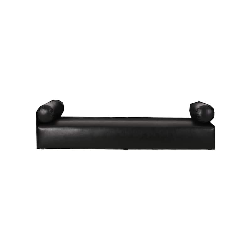 Black Faux Leather Button Tufted 3-seater Sofa with Birch Wood Legs