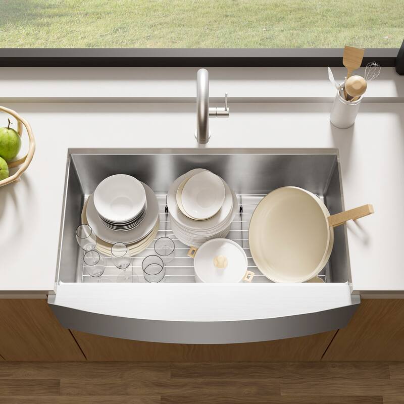 TECASA OPWS231 Farmhouse Kitchen Sink 33 in Round Apron Front 16g T304 - 33"x 22"