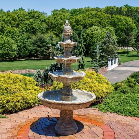 Sunnydaze 4-Tier Grand Courtyard Garden Water Fountain - Earth Finish - 80-Inch