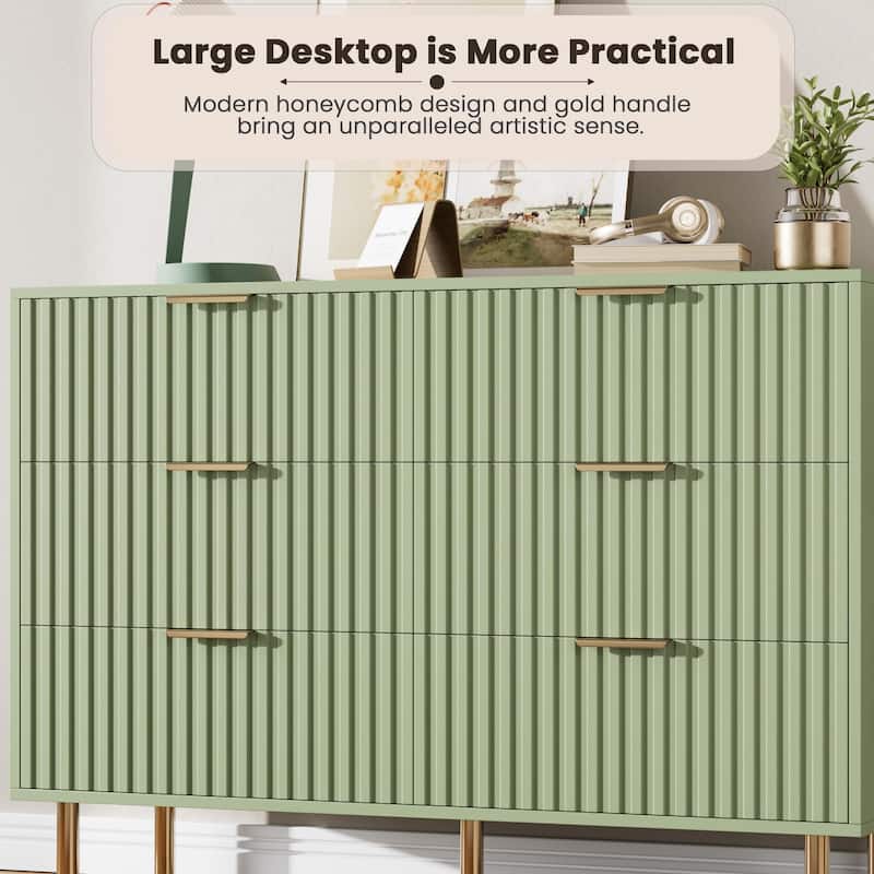 6 Drawer Fluted Dresser for Bedroom, Wide Modern Chest of Drawers, Long Double Dresser