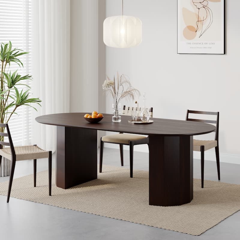 Dovelina 79" Modern Oval Wooden Dining Table - Sturdy Fluted Base for 8 People
