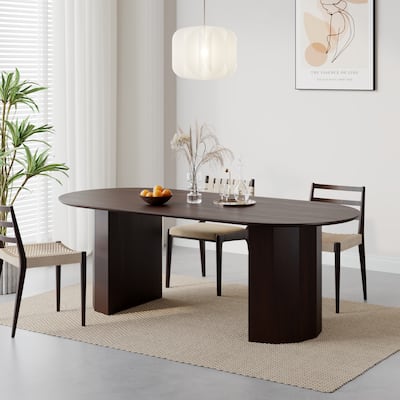 Dovelina 79" Modern Oval Wooden Dining Table - Sturdy Fluted Base for 8 People