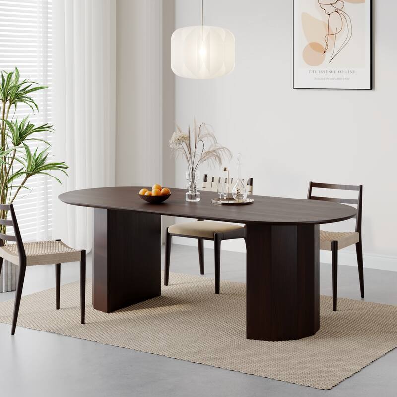 Dovelina 79" Modern Oval Wooden Dining Table - Sturdy Fluted Base for 8 People