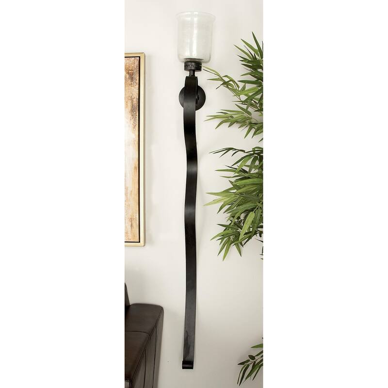 Metal Scroll Handmade Pillar Wall Sconce - Black - Roche River Decor