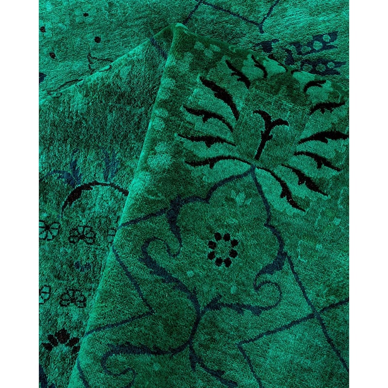Overton Handknotted Wool Vintage Inspired Contemporary Overdyed Green Area Rug - 13' 10" x 8' 2"