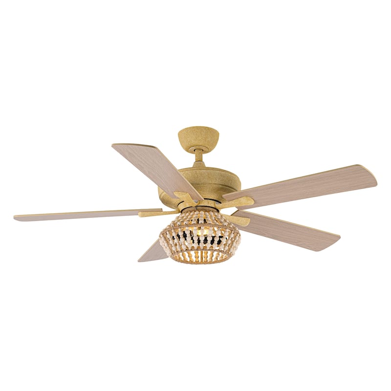 52-in Boho 5-Blade Sand Gold Reversible Cage Ceiling Fan with Remote and Light Kit - 52-in W