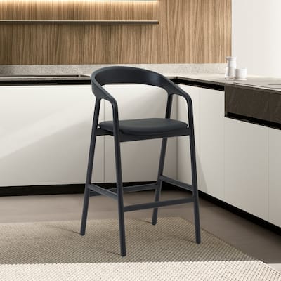 Apache Black Oak Solid Wood and Faux Leather Counter or Bar Stool