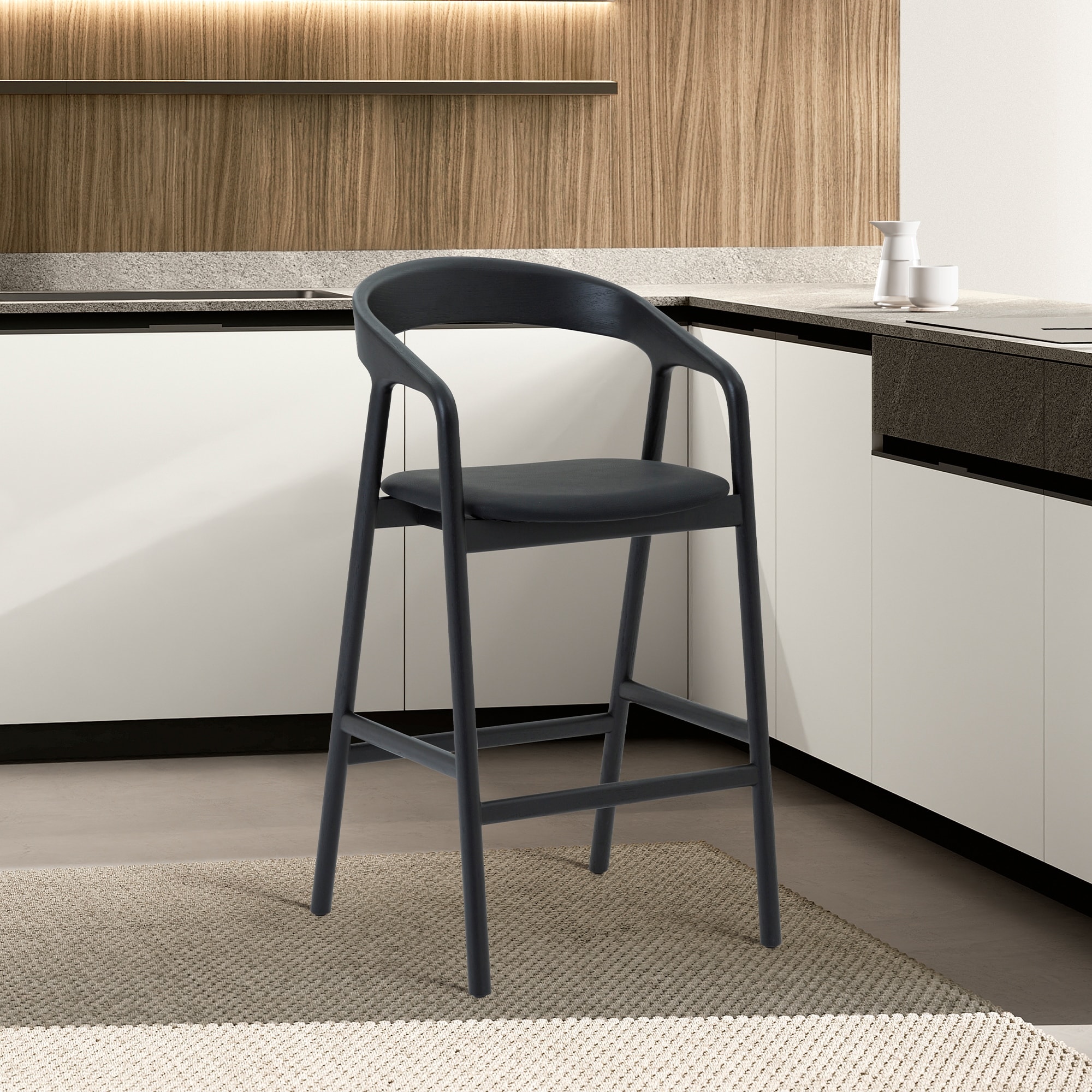 Apache Black Oak Solid Wood and Faux Leather Counter or Bar Stool