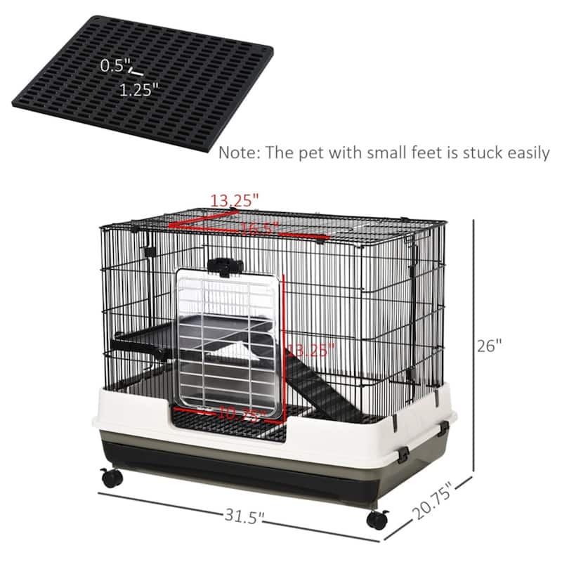 Black-White Hamster Small Pet Cages Including Ramp and Platforms - 31.5''L x 20.75''W x 26''H
