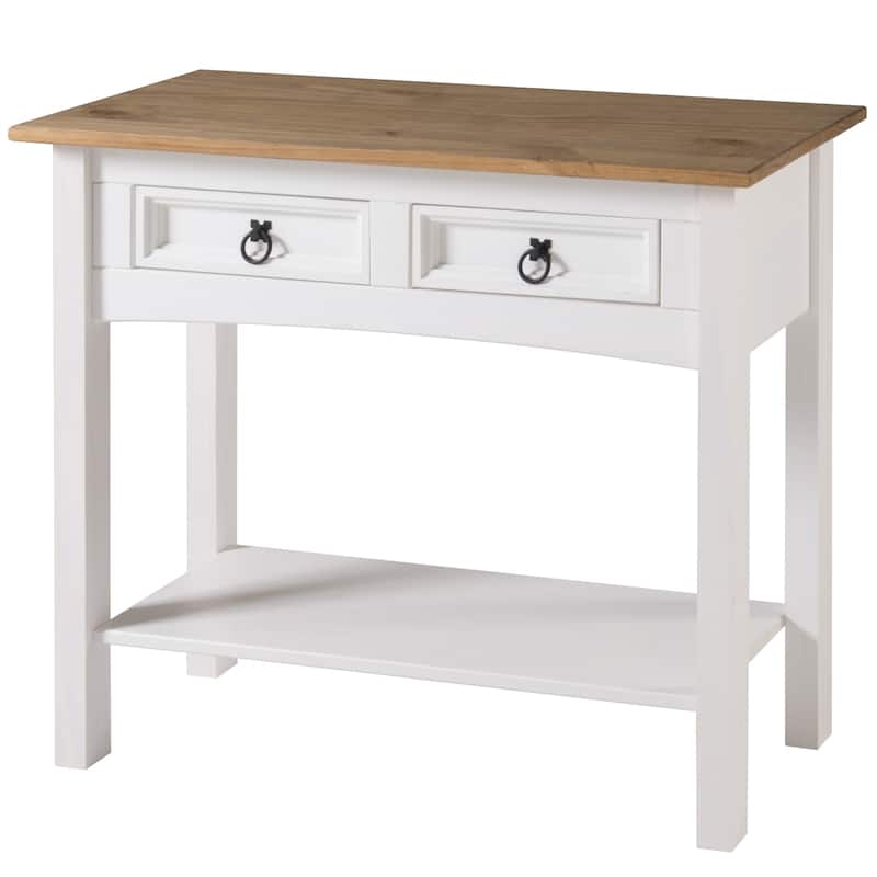 Wood Hall Table Console 2 Drawers Corona | Furniture Dash - N/A - White wash stain, tops in antique brown stain.