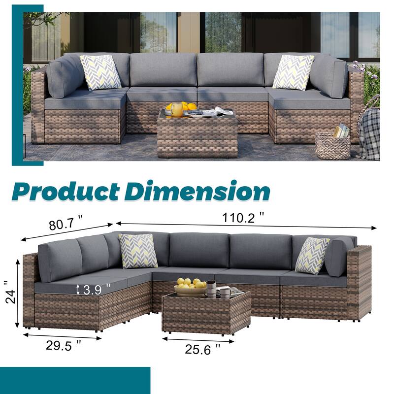 7-Piece Wicker Outdoor Sectional Seating Group with Cushions