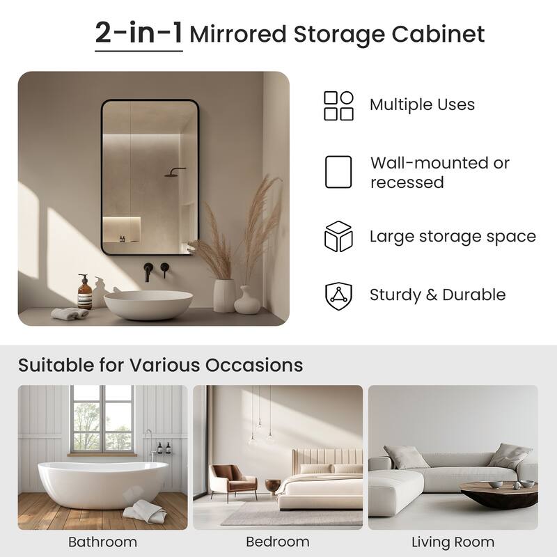 Talayuela Rectangular Aluminum Framed Medicine Cabinet with Mirror