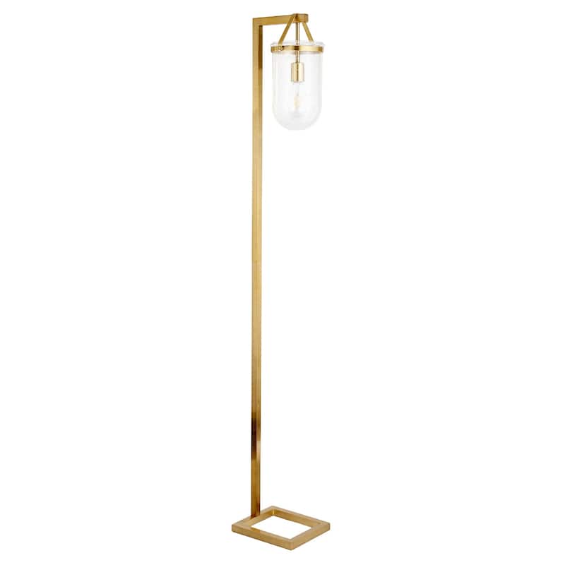 Modern 68" Arched Floor Lamp with Brass Base and Glass Shade - Clear