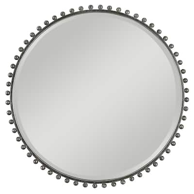 32" Silver Black Round Home Decor Furniture Uttermost Taza Iron Mirror