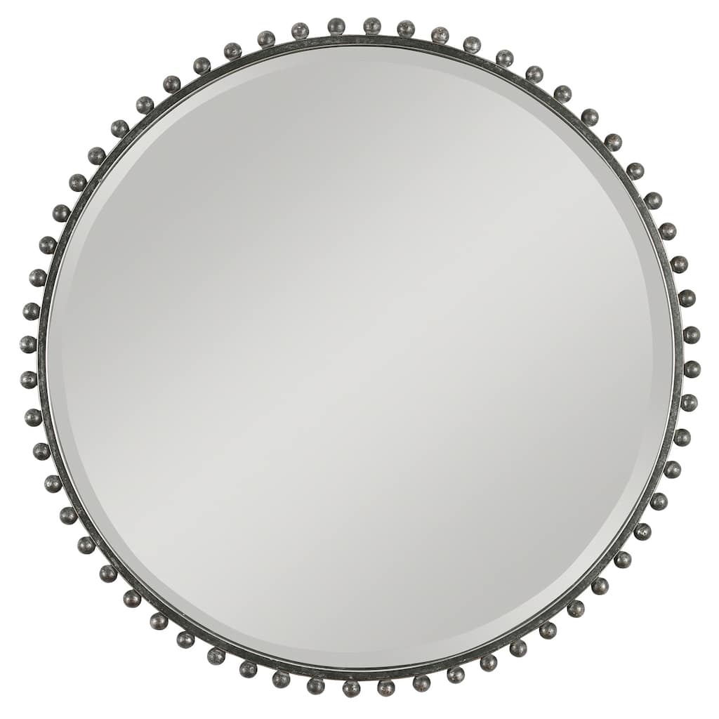 32" Silver Black Round Home Decor Furniture Uttermost Taza Iron Mirror