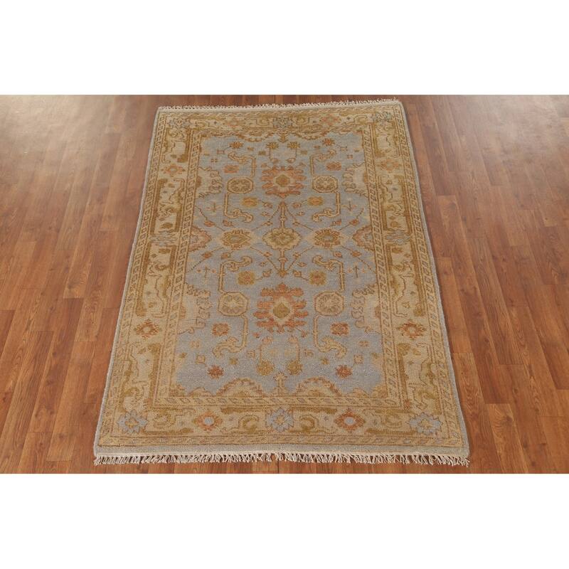 All-Over Oushak Indian Area Rug Handmade Wool Carpet - 4'0"x 5'10"