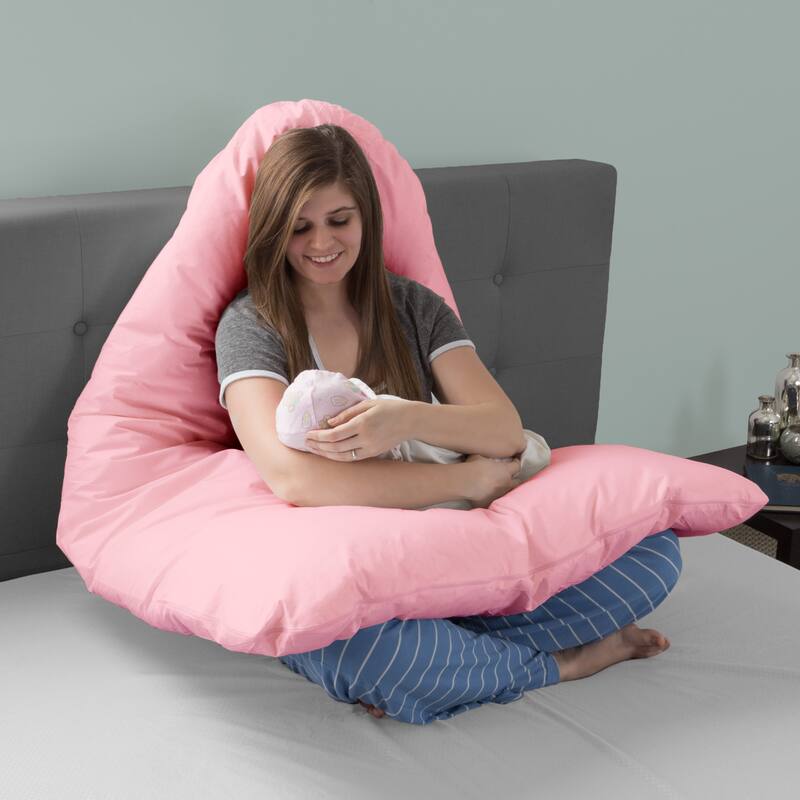 Full Body Pillow Cover- U-Shaped Soft Cotton Replacement Pillowcase by Lavish Home (Pink)