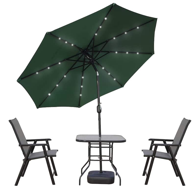 Sierra 9 ft Patio Tilt & Crank Patio Table Market Umbrella With Solar LED for Summer Beach Backyard