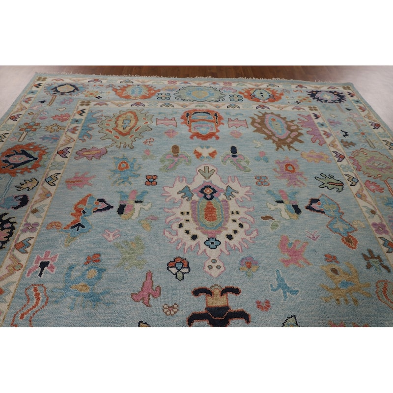 Light Blue Oushak Rug Hand-Knotted Wool Carpet - 8'11" x 11'8"