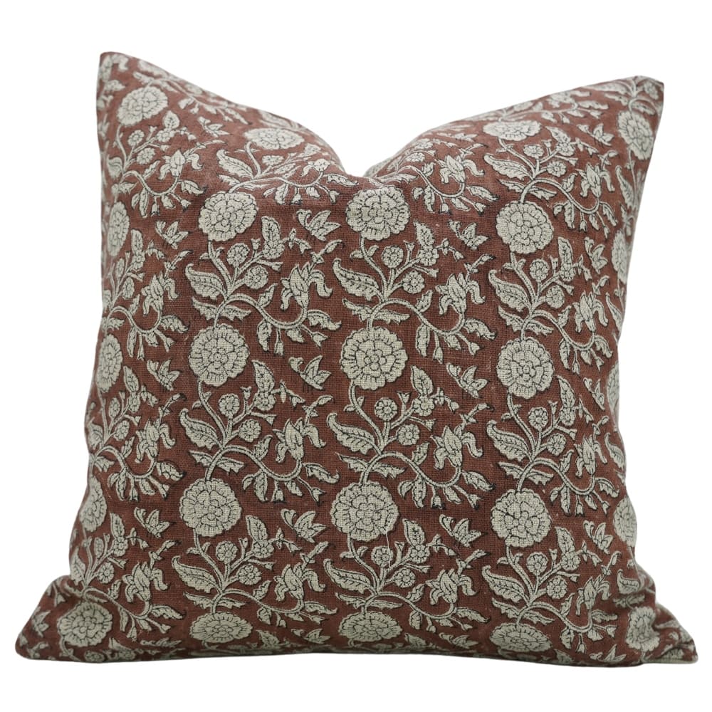 Fabdivine Block Print Cushion Cover Heavy Linen for Bedroom Brown Handmade Pillow Case Farmhouse Décor Cushion Cover, Shilong