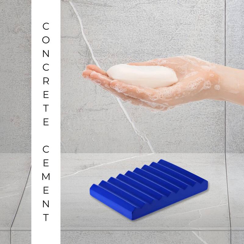 Concrete Cement Hand Soap Dish, Ribbed Drainage Design - 5.2 L x 3.6 W x 0.6 H
