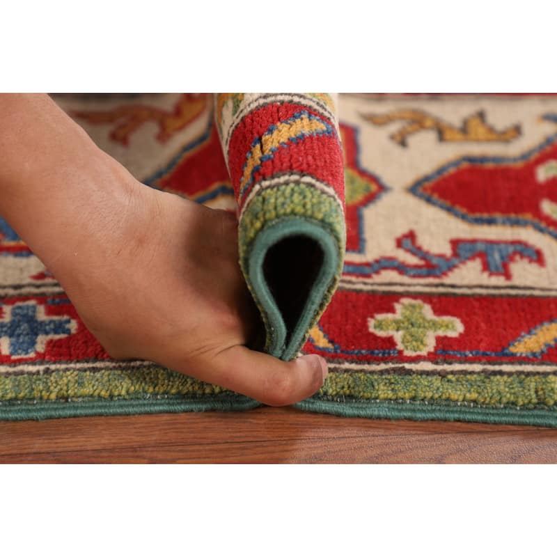Green Kazak Oriental Area Rug Hand-Knotted Wool Carpet - 6'8" x 9'7"